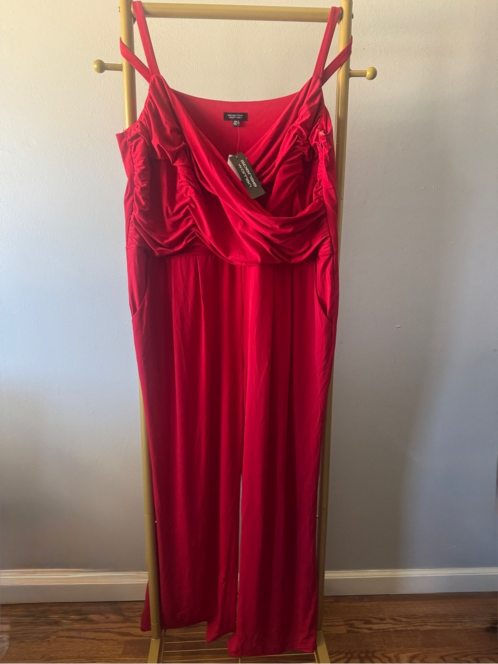 Spense Red Maxi Draped Top Spaghetti Strap Jumpsuit Size 20W New With Tags
